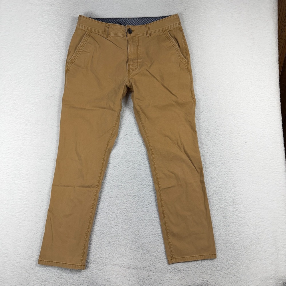 Prana Jeans Mens 32 (31x26.5) Tan Straight Leg Denim Kahaki Jean Hiking Logo